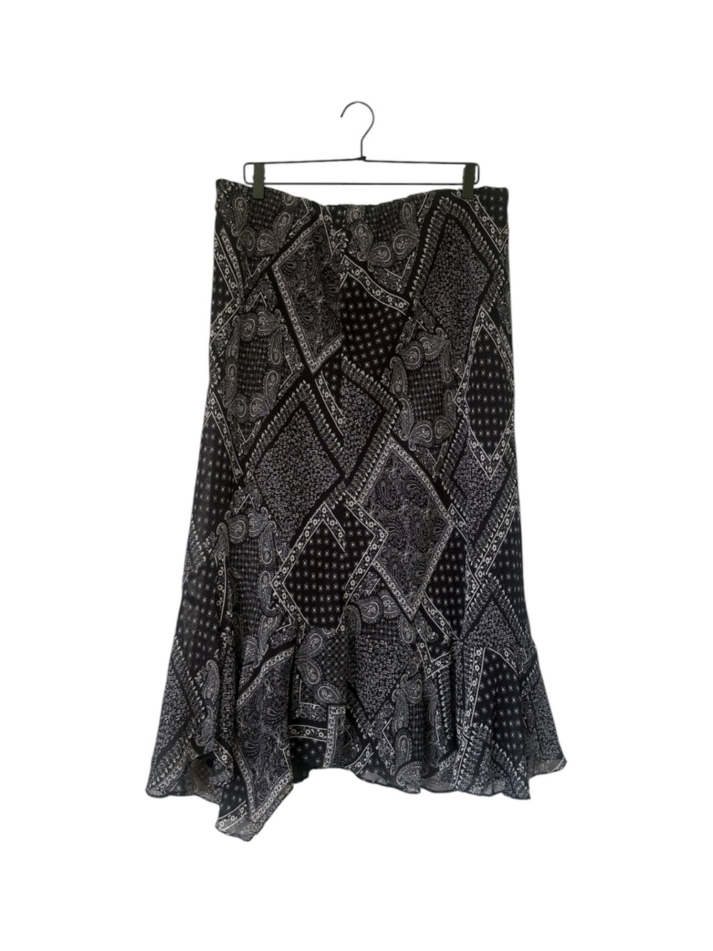 Vintage Black Paisley Ruffle Hem Maxi skirt
